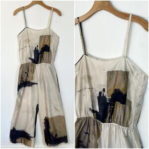 Calyx Abstract Beige Black Patchwork Anthropologie‎ Jumpsuit // Size Small